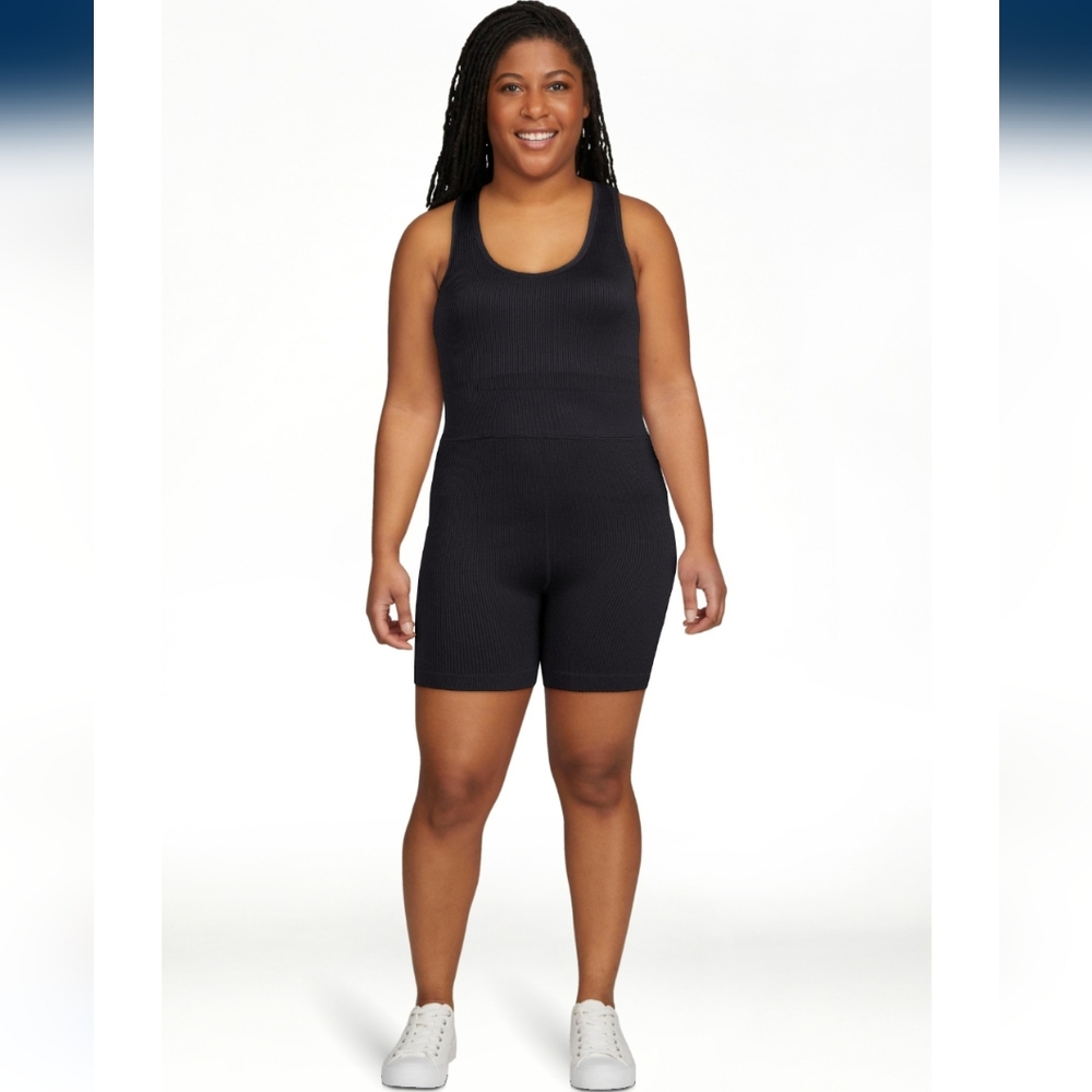 Love &‎ Sports Seamless Ribbed Romper Womens Size XL Shorts One-Piece Black Tank